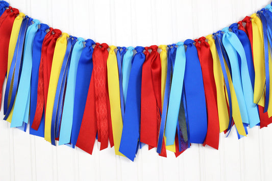 Carnival Circus Ribbon Garland: Red, Royal Blue & Yellow Party Decoration