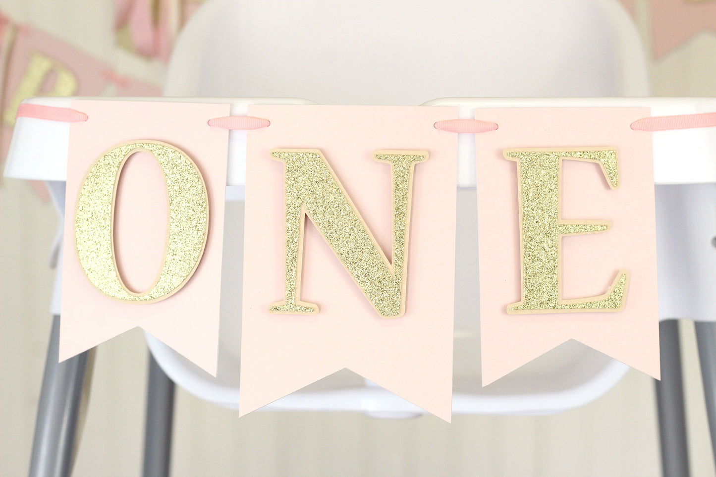 Blush Pink & Gold Birthday High Chair Banner