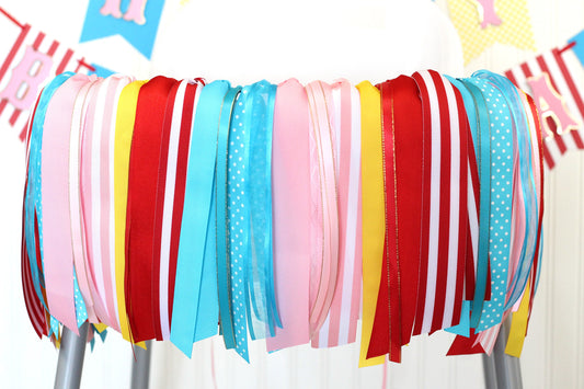 Pink Carnival Circus Ribbon Garland | Pink Red Turquoise Yellow High Chair Decoration