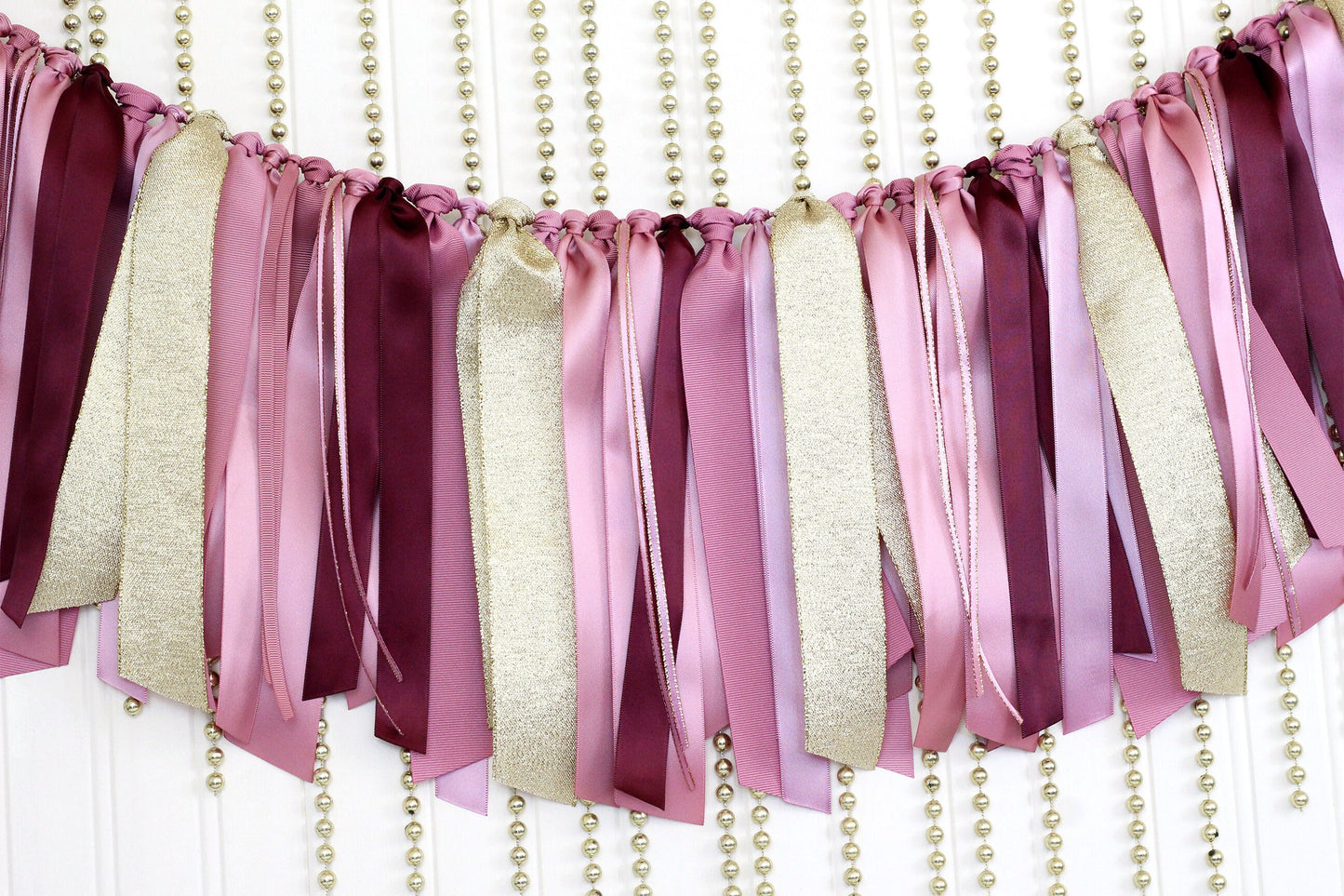 Mauve & Gold Ribbon Garland: Burgundy Baby Shower Decor
