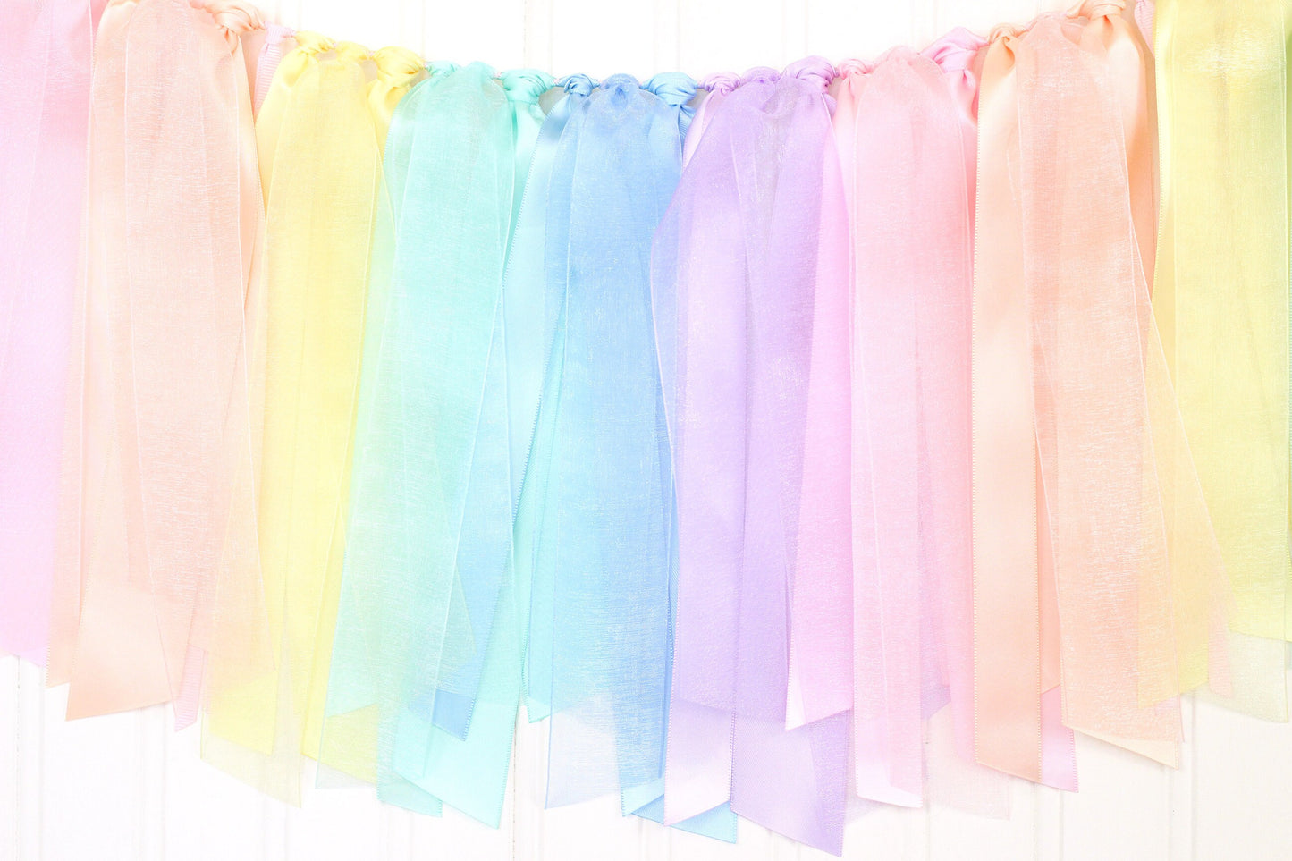 Pastel Rainbow Ribbon Garland: Unicorn Birthday, Baby Shower Decor
