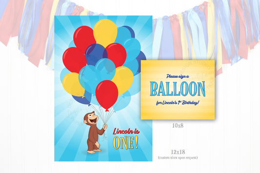 Made-to-Order Download Curious George Birthday Poster | Sign a Balloon Guestbook