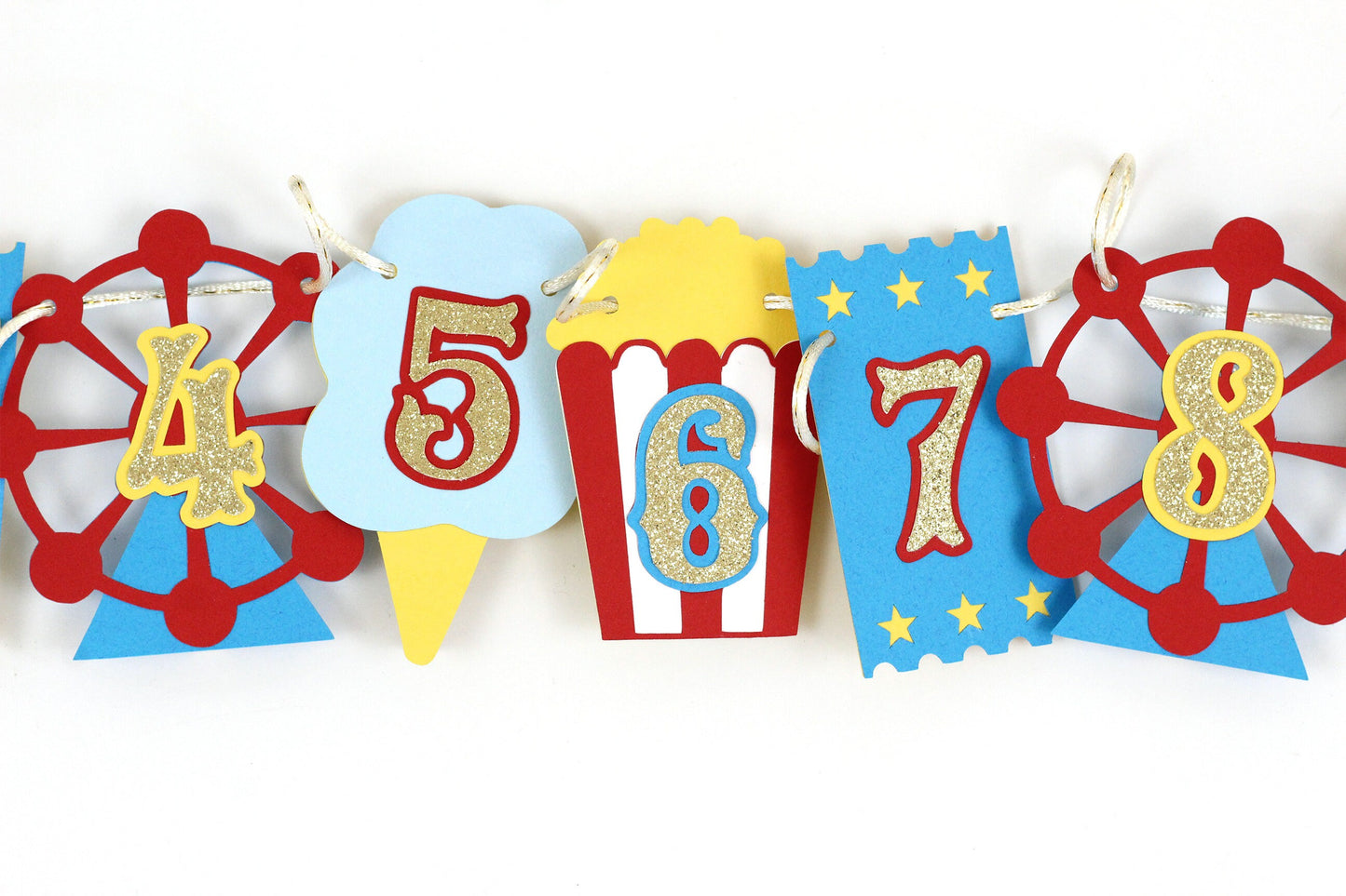 Carnival Circus Photo Banner | First Birthday Monthly Milestone | Red, Turquoise, Yellow and Glitter Gold