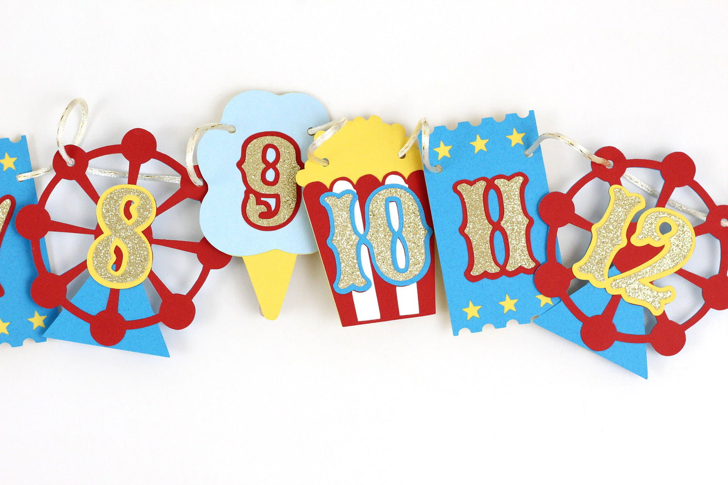 Carnival Circus Photo Banner | First Birthday Monthly Milestone | Red, Turquoise, Yellow and Glitter Gold