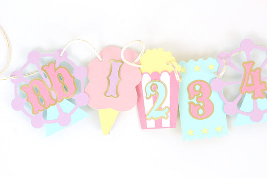 Carnival Circus Photo Banner: First Birthday Milestone, Pastel & Gold