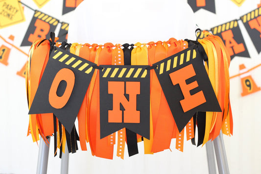 Construction Zone High Chair Banner: First Birthday Ribbon Garland