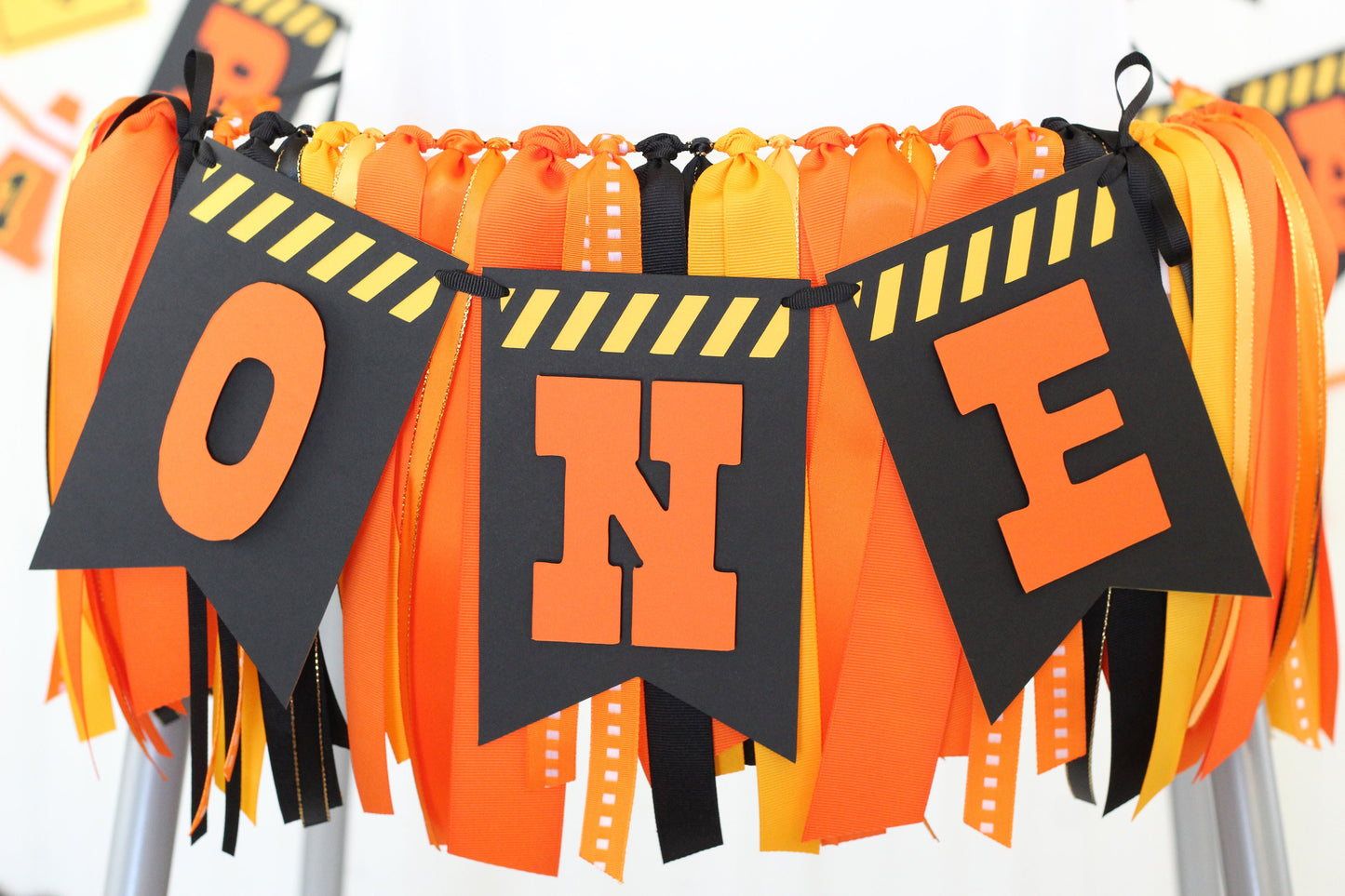 Construction Zone High Chair Banner: First Birthday Ribbon Garland