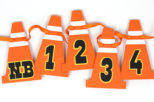 Construction Zone Photo Banner | Caution First Birthday Monthly Milestone | Traffic Cones Black, Orange, Yellow
