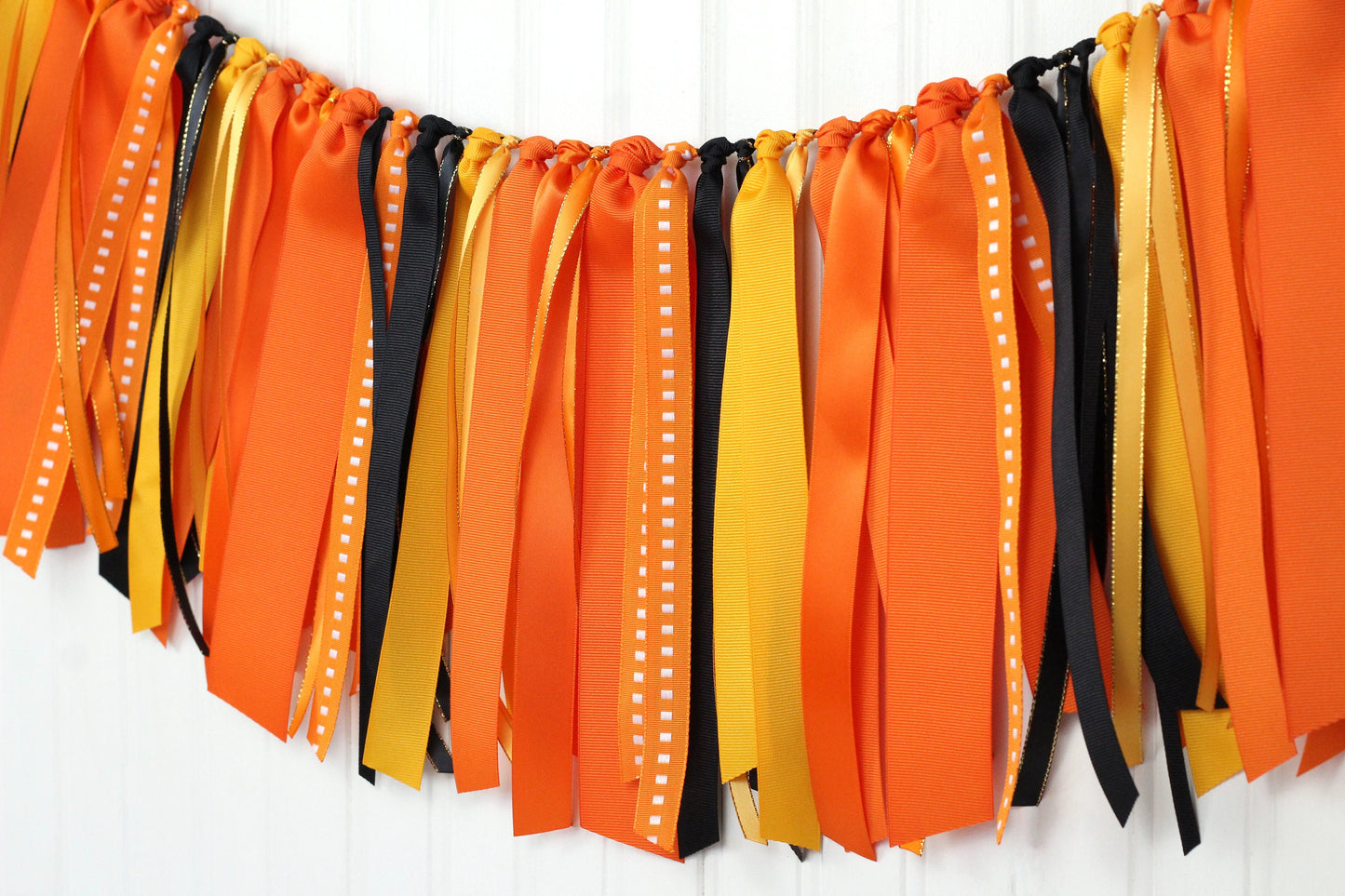 Orange, Yellow & Black Ribbon Garland: Construction Birthday Decor