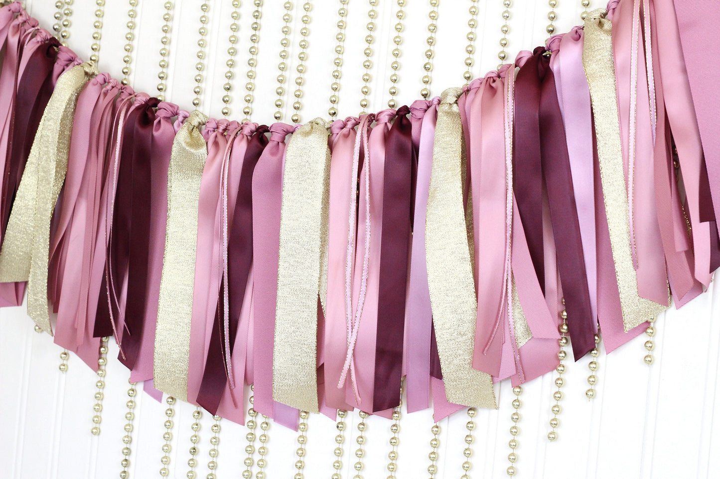 Mauve & Gold High Chair Banner: Burgundy Ribbon Garland Set