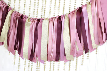 Mauve & Gold High Chair Banner: Burgundy Ribbon Garland Set