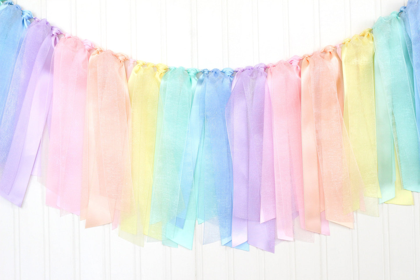 Pastel Rainbow Ribbon Garland: Unicorn Birthday, Baby Shower Decor