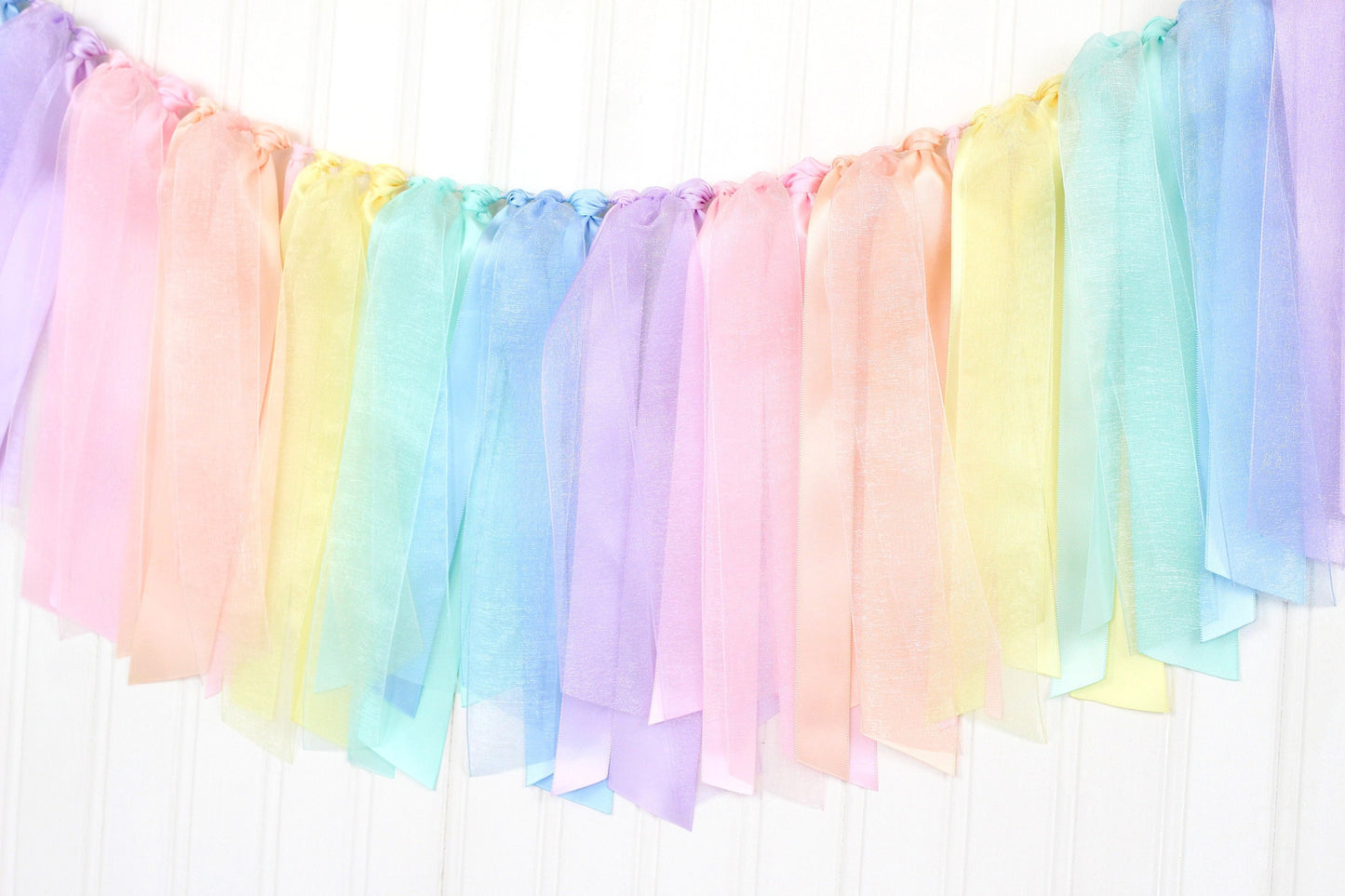 Pastel Rainbow Ribbon Garland: Unicorn Birthday, Baby Shower Decor