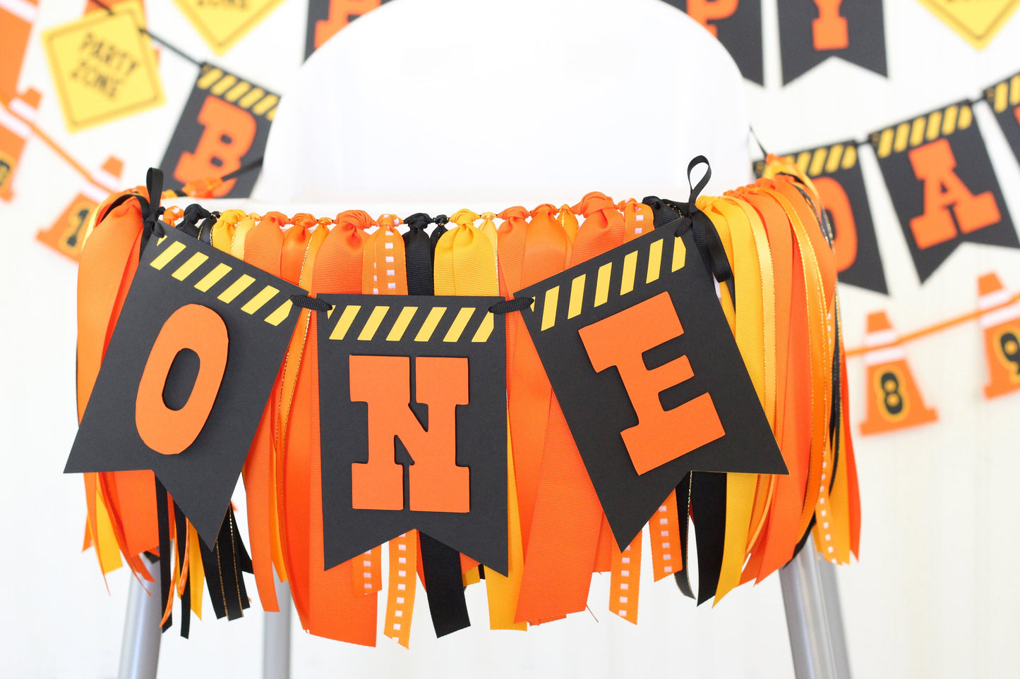 Construction Zone High Chair Banner: First Birthday Ribbon Garland