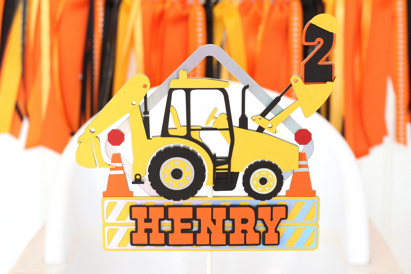 Tractor Cake Topper | Construction Zone Birthday | Caution Party Decor