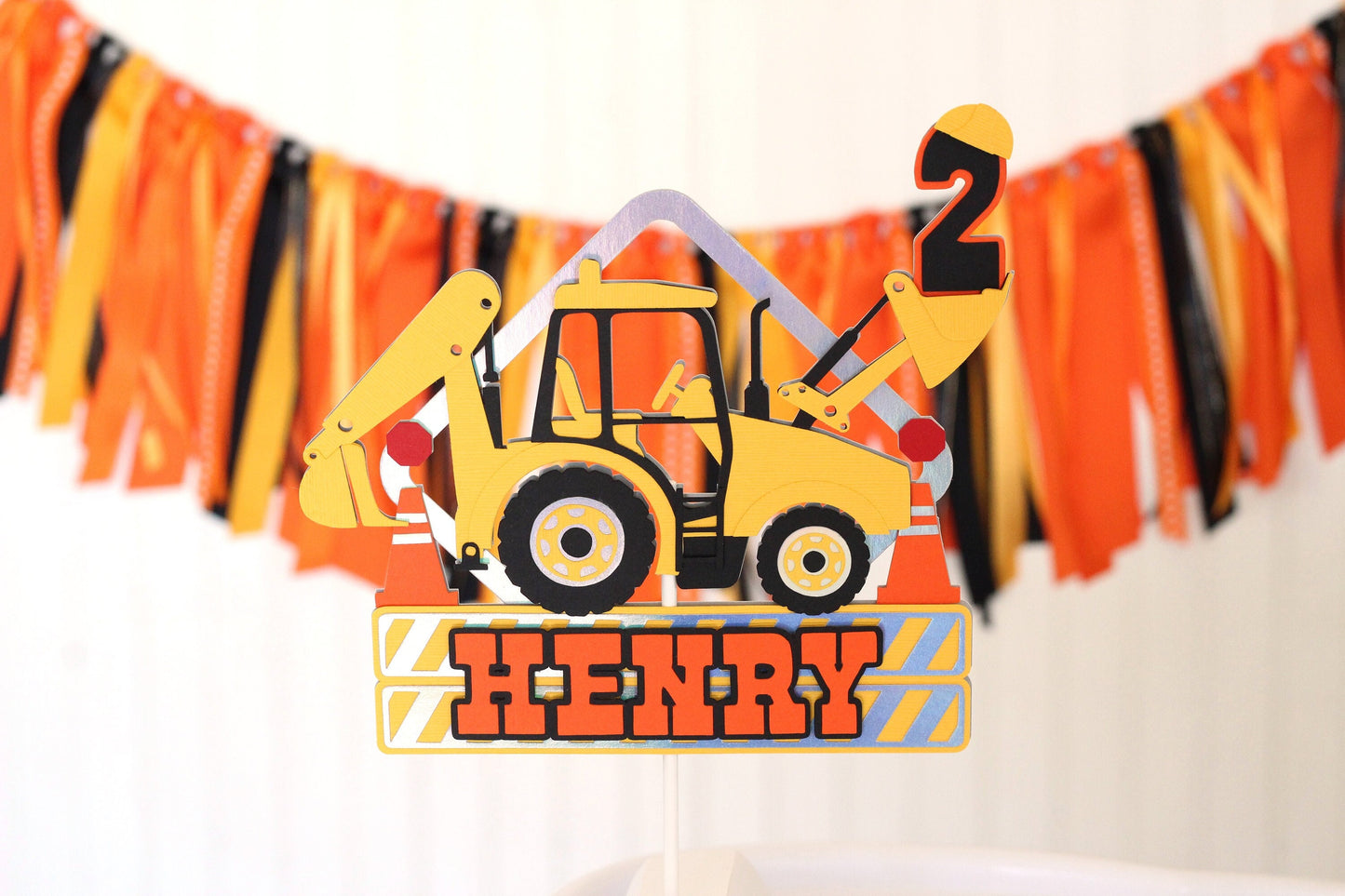 Tractor Cake Topper | Construction Zone Birthday | Caution Party Decor