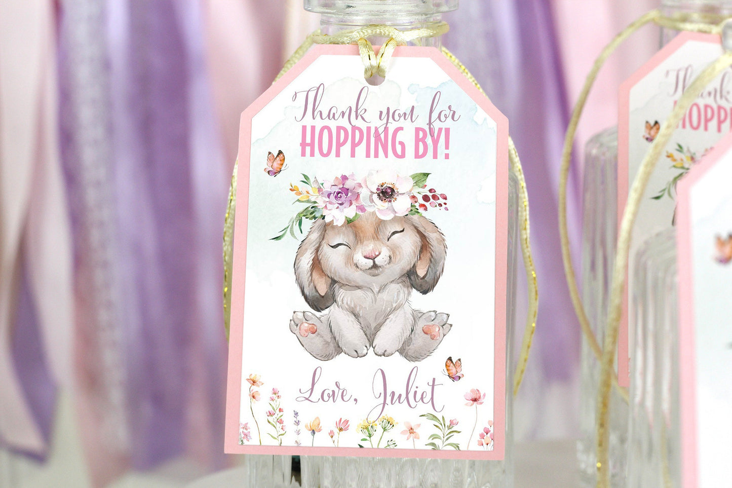 Personalized Bunny Thank You Tags: Easter Baby Shower, Set of 8