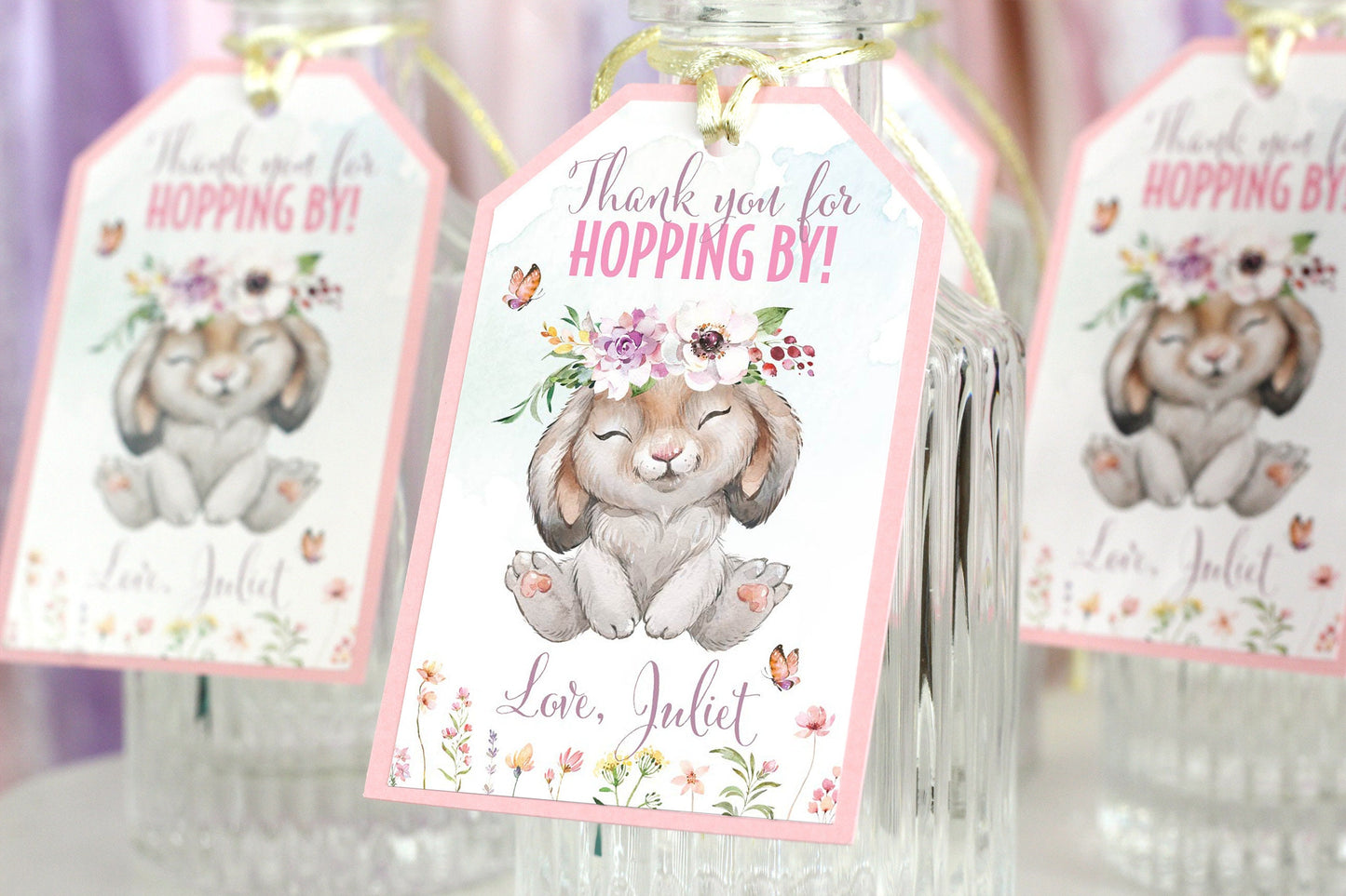 Personalized Bunny Thank You Tags: Easter Baby Shower, Set of 8