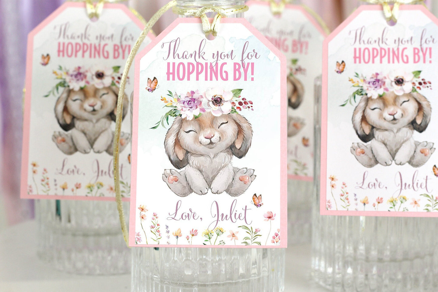 Personalized Bunny Thank You Tags: Easter Baby Shower, Set of 8