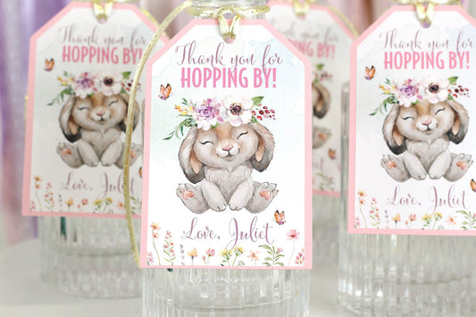 Personalized Bunny Thank You Tags: Easter Baby Shower, Set of 8