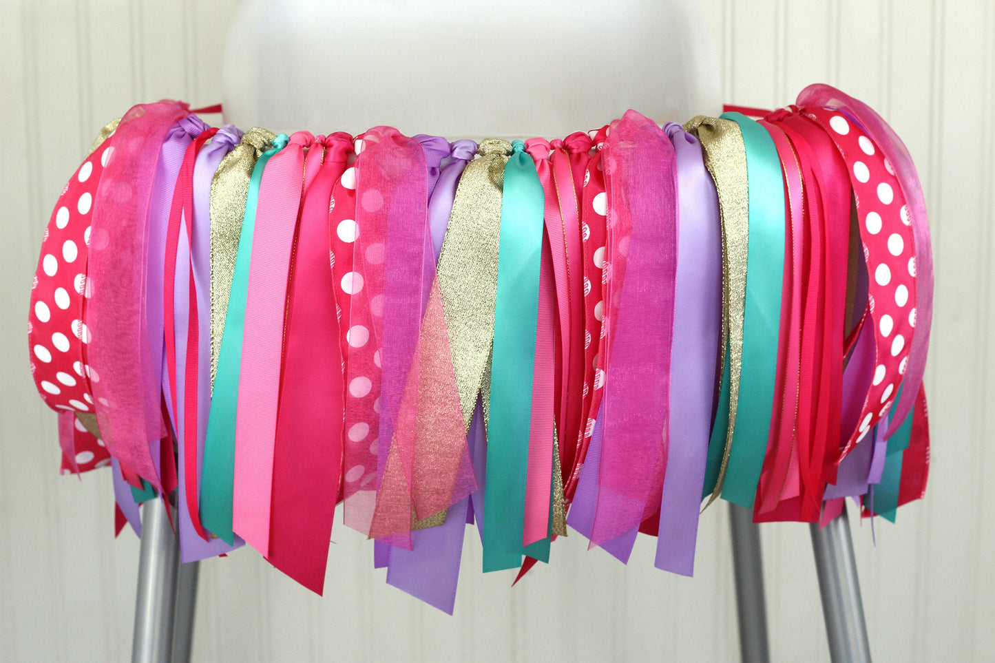 Hot Pink, Purple and Teal Ribbon Garland | Monsters Inc Inspired First Birthday Decoration
