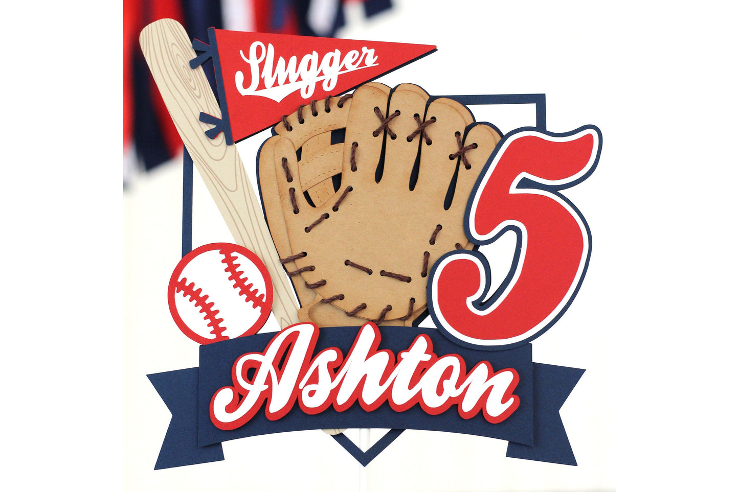 Baseball Cake Topper | Slugger, Rookie Party Decorations | Red White Navy Blue