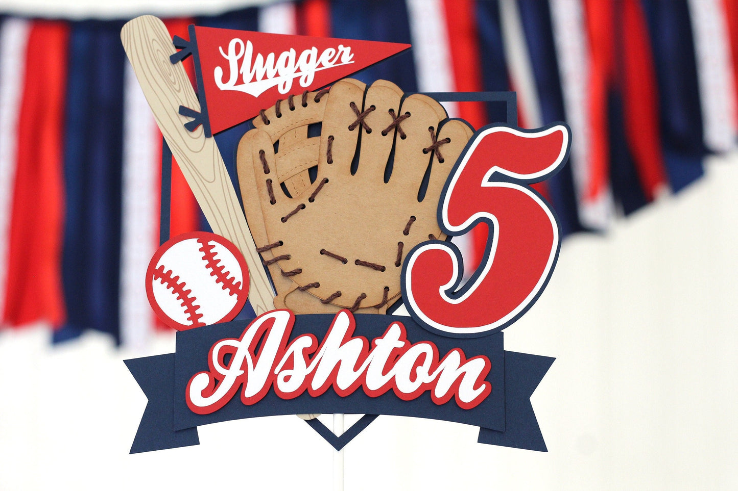 Baseball Cake Topper | Slugger, Rookie Party Decorations | Red White Navy Blue
