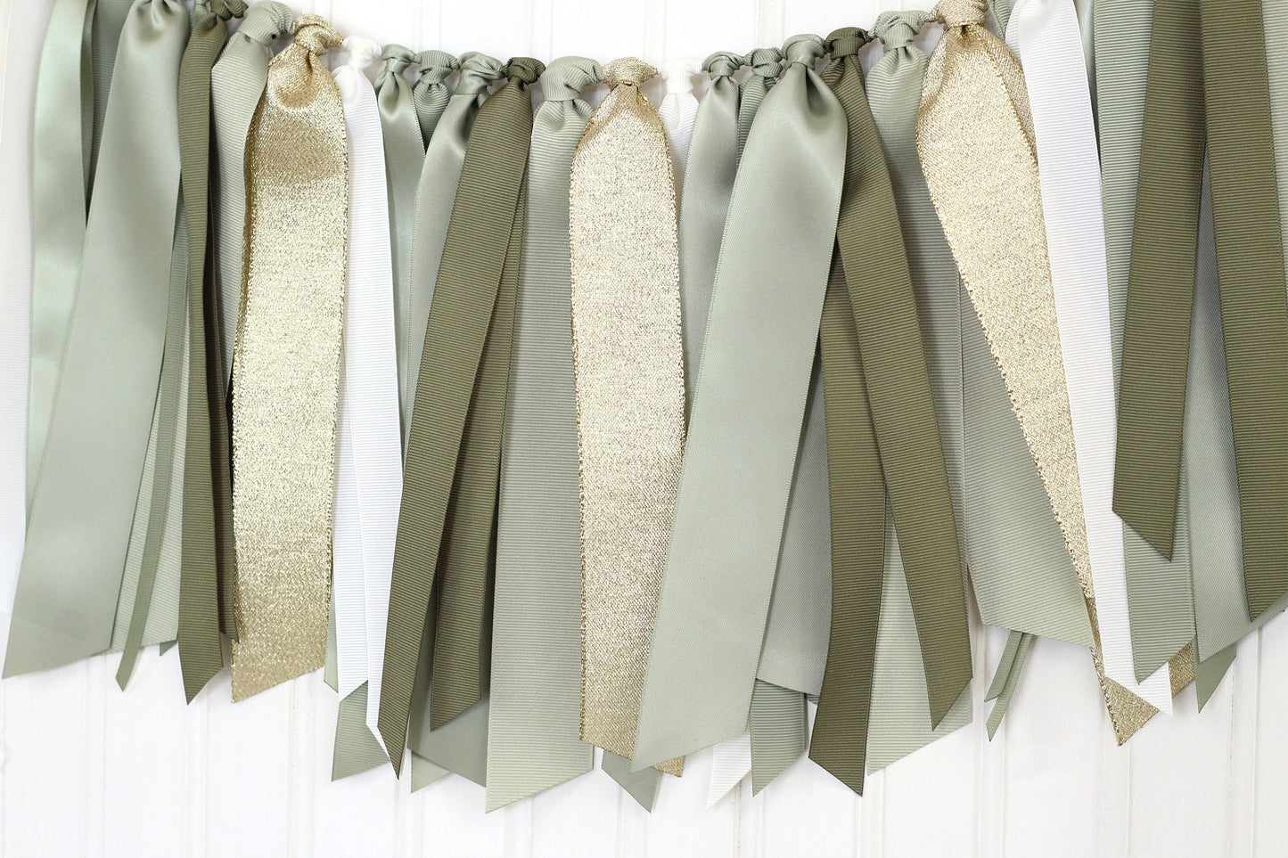 Sage Green Ribbon Garland: Gender Neutral Baby Shower Decor