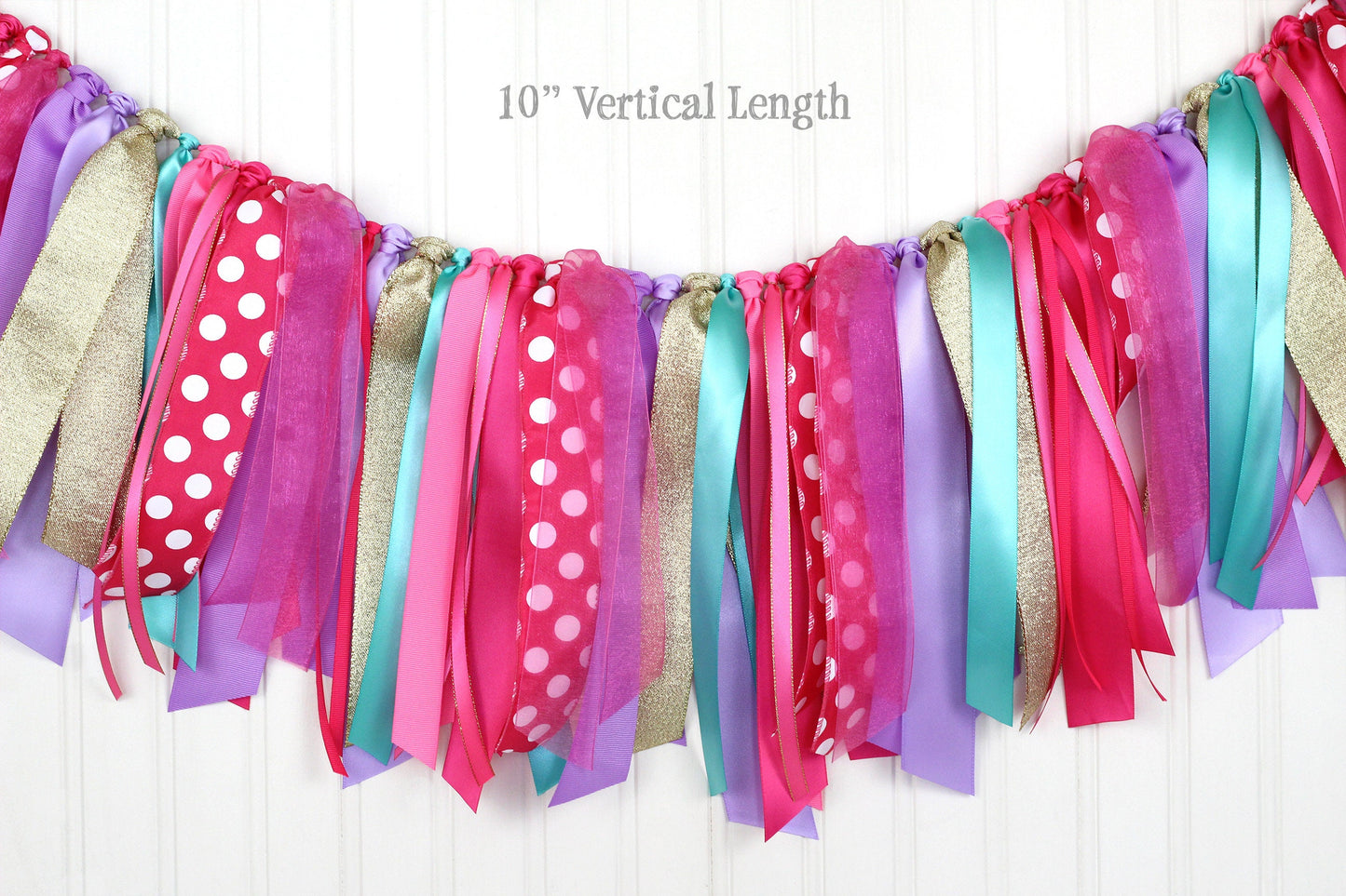 Hot Pink High Chair Banner: Purple, Teal & Gold Ribbon Garland