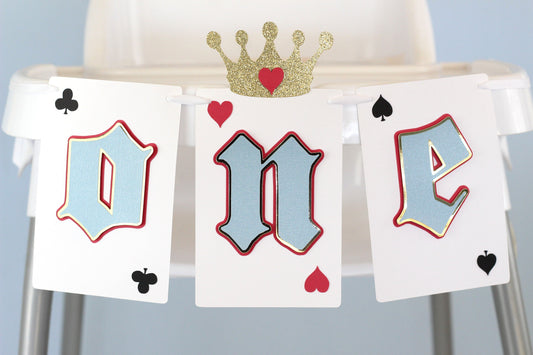 Alice in Wonderland High Chair Banner: Queen of Hearts First Birthday