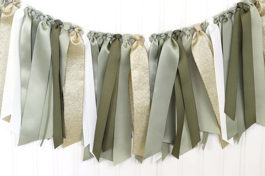 Sage Green Ribbon Garland: Gender Neutral Baby Shower Decor