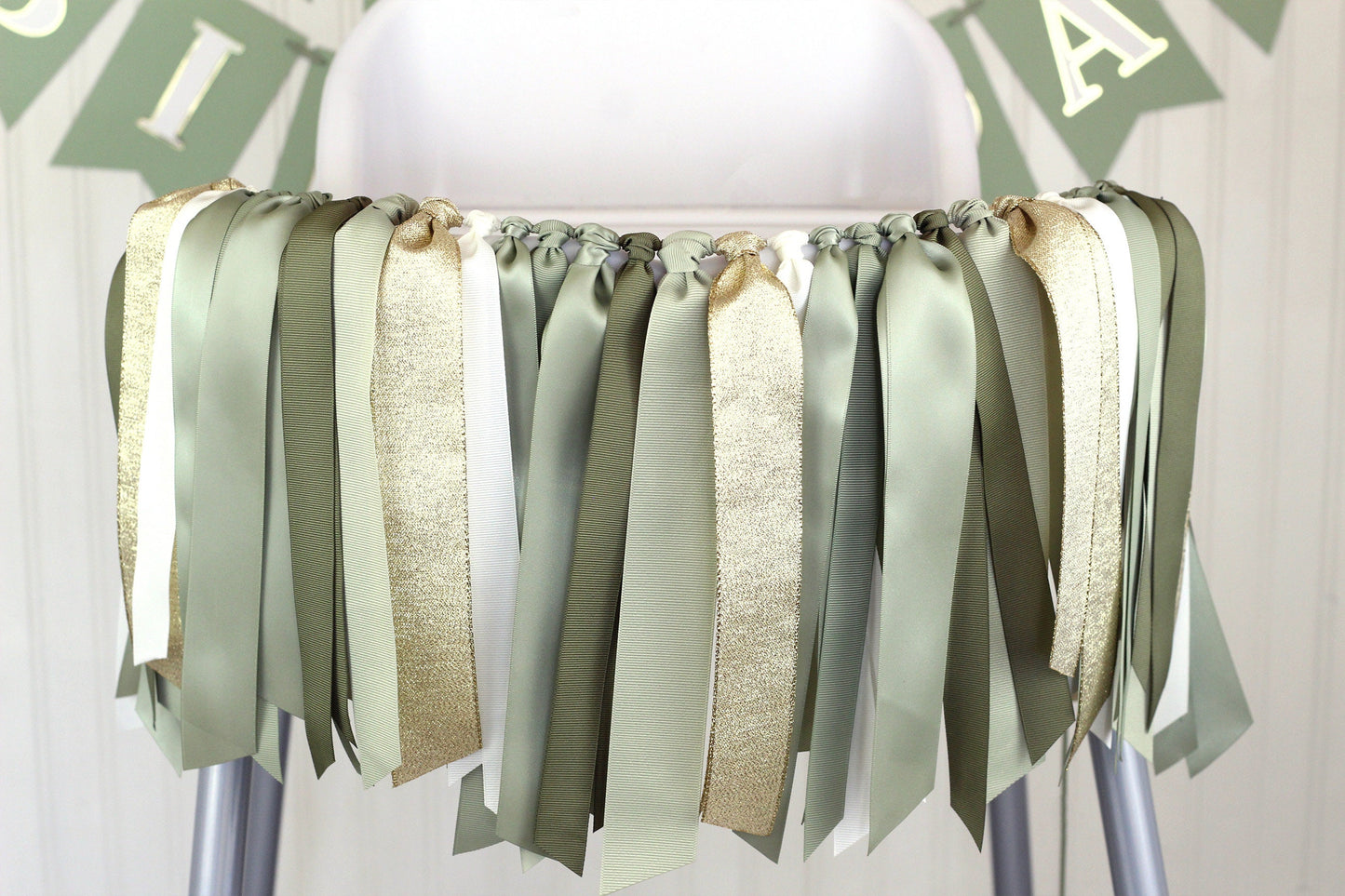 Sage Green Ribbon Garland: Gender Neutral Baby Shower Decor