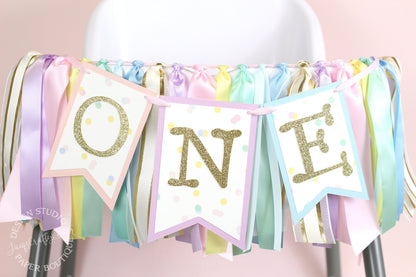 Pastel Rainbow High Chair Banner: Unicorn Ice Cream Party Decor