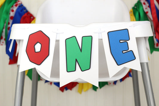 Super Mario Inspired High Chair Banner | Red, Green and Blue | ONE or TWO
