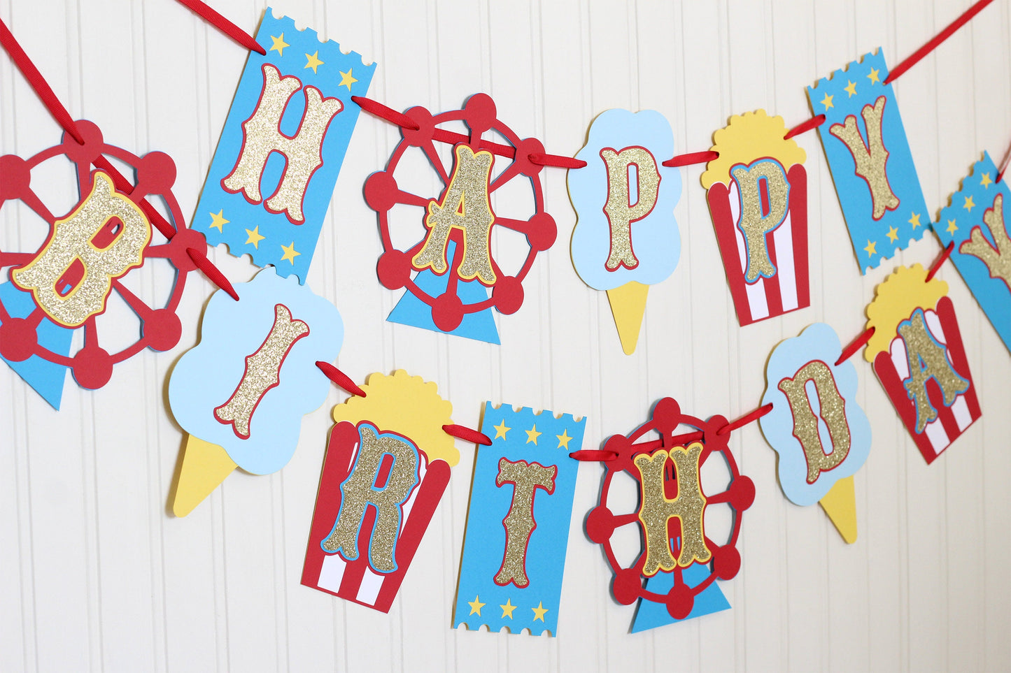 Carnival Birthday Banner: Circus Theme, Glitter Gold