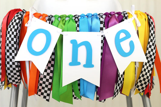 Go Kart High Chair Banner and Ribbon Garland Set | Age 'one' or 'two'