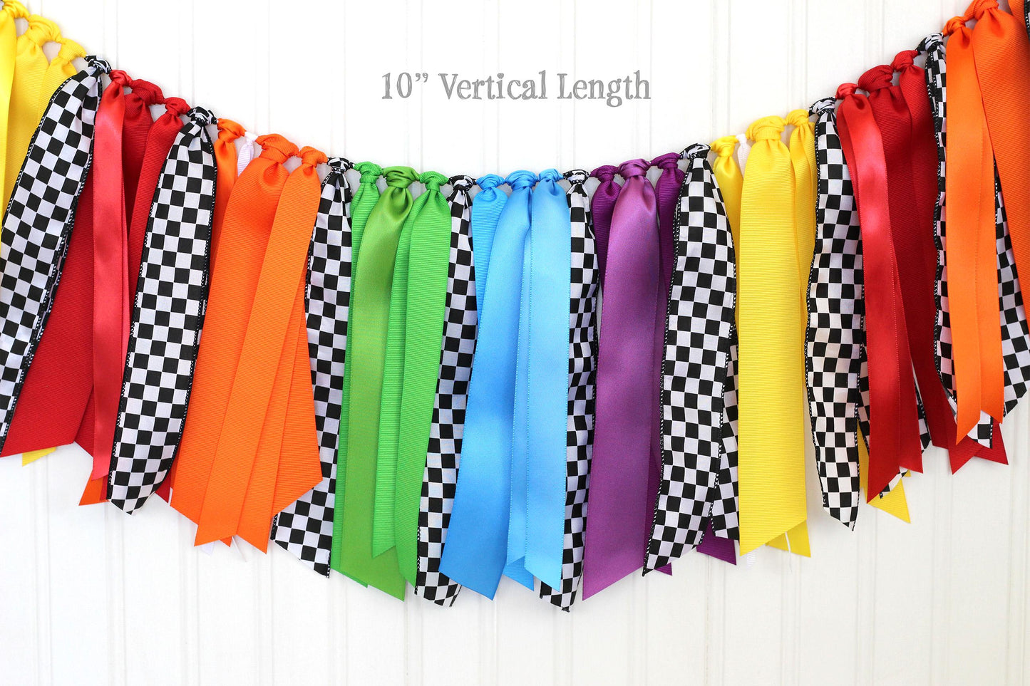 Race Car Ribbon Garland: Colorful Checkered Party Decoration