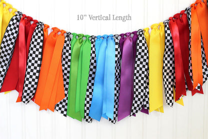 Race Car Ribbon Garland: Colorful Checkered Party Decoration