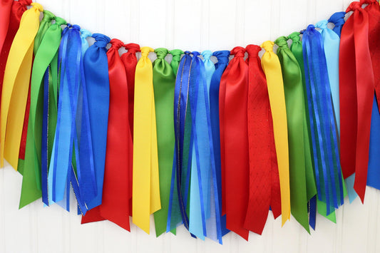 Carnival Ribbon Garland: Red, Blue, Yellow, Green Party Decor