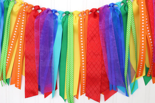 6-8 ft Rainbow Ribbon Garland | Art Party Decoration