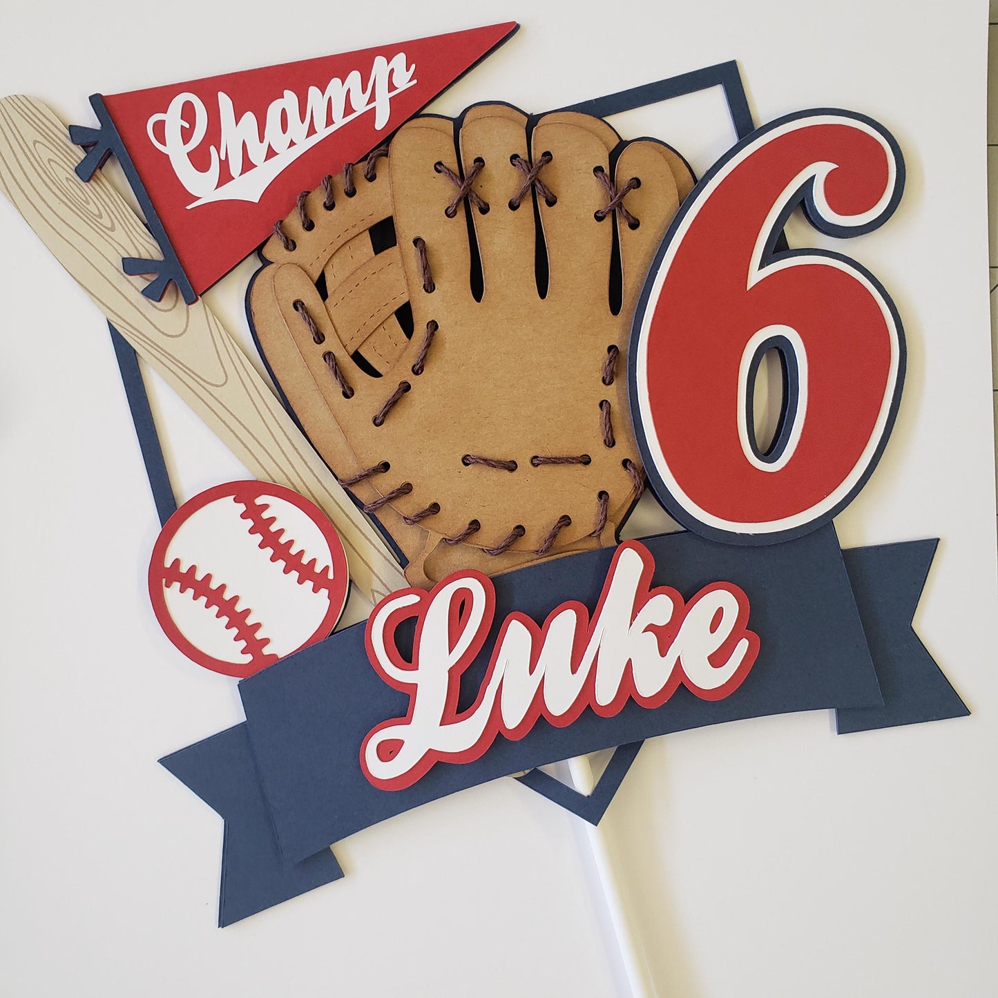 Baseball Cake Topper | Slugger, Rookie Party Decorations | Red White Navy Blue