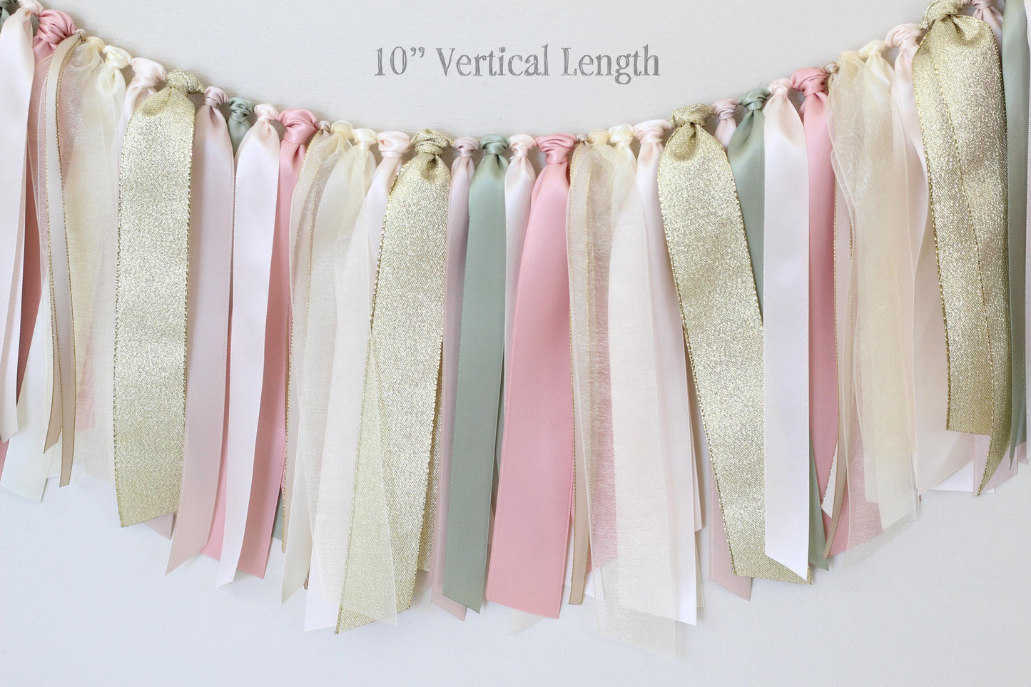 Blush, Ivory, Sage and Gold Ribbon Garland | Baby Fawn Baby Shower
