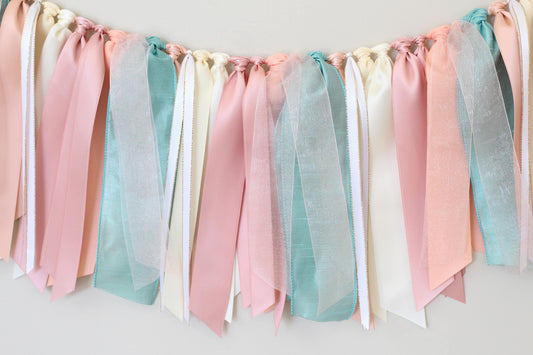 Under the Sea Ribbon Garland | Blush, Coral, Peach, Teal, Ivory, Cream Baby Shower