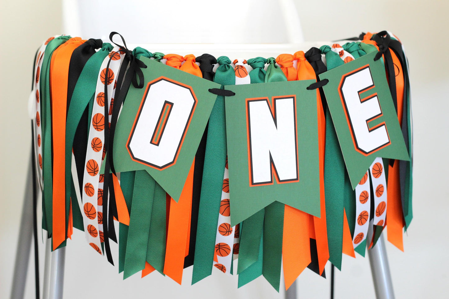 Basketball High Chair Birthday Banner and Ribbon Garland Set