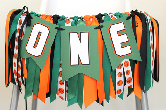 Basketball High Chair Birthday Banner and Ribbon Garland Set