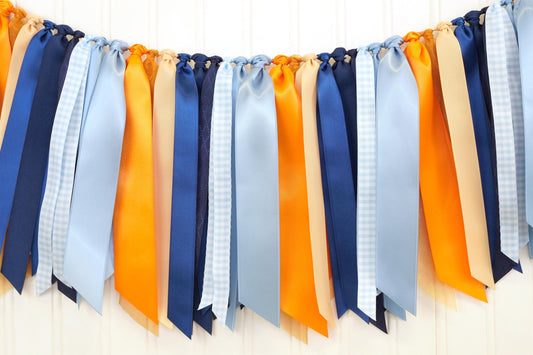 Blue and Orange Ribbon Garland: Bluey Birthday Party Decorations