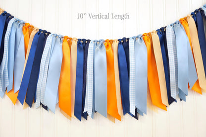 Bluey High Chair Banner: 'ONE' or 'TWO' - Blue & Orange Ribbon Garland