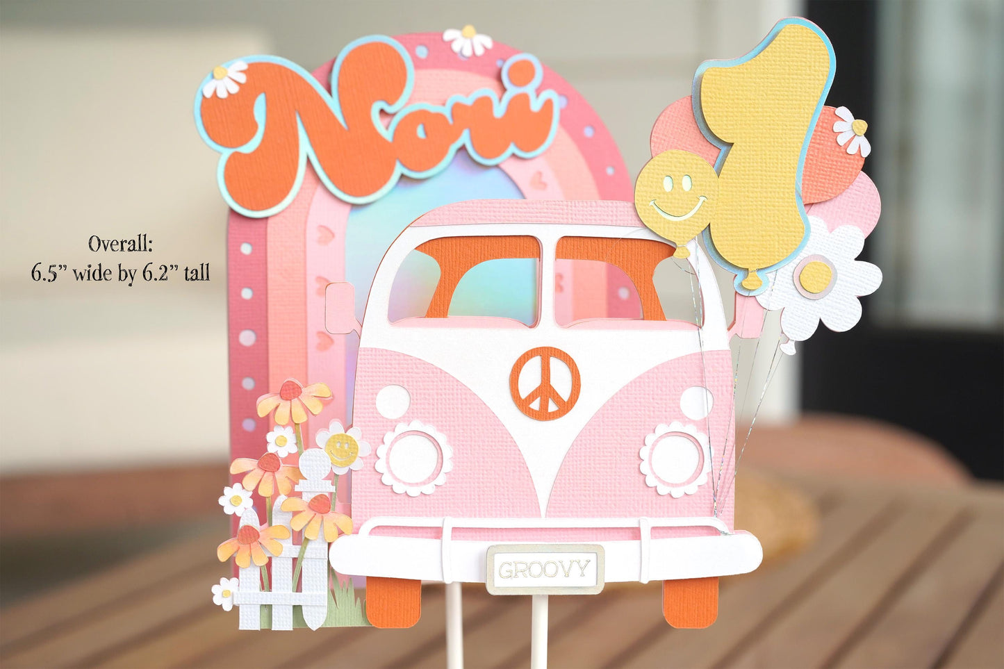 Groovy Cake Topper 2-piece Set | 70s Birthday Party Decor | Pink, Peach, Yellow and Orange