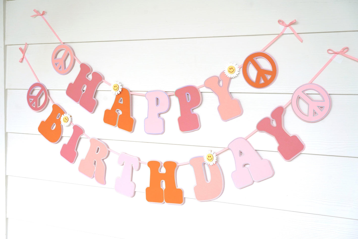 Groovy Birthday Banner | 70s Theme Party Decorations | Pink, Peach, Orange, and Rosewood