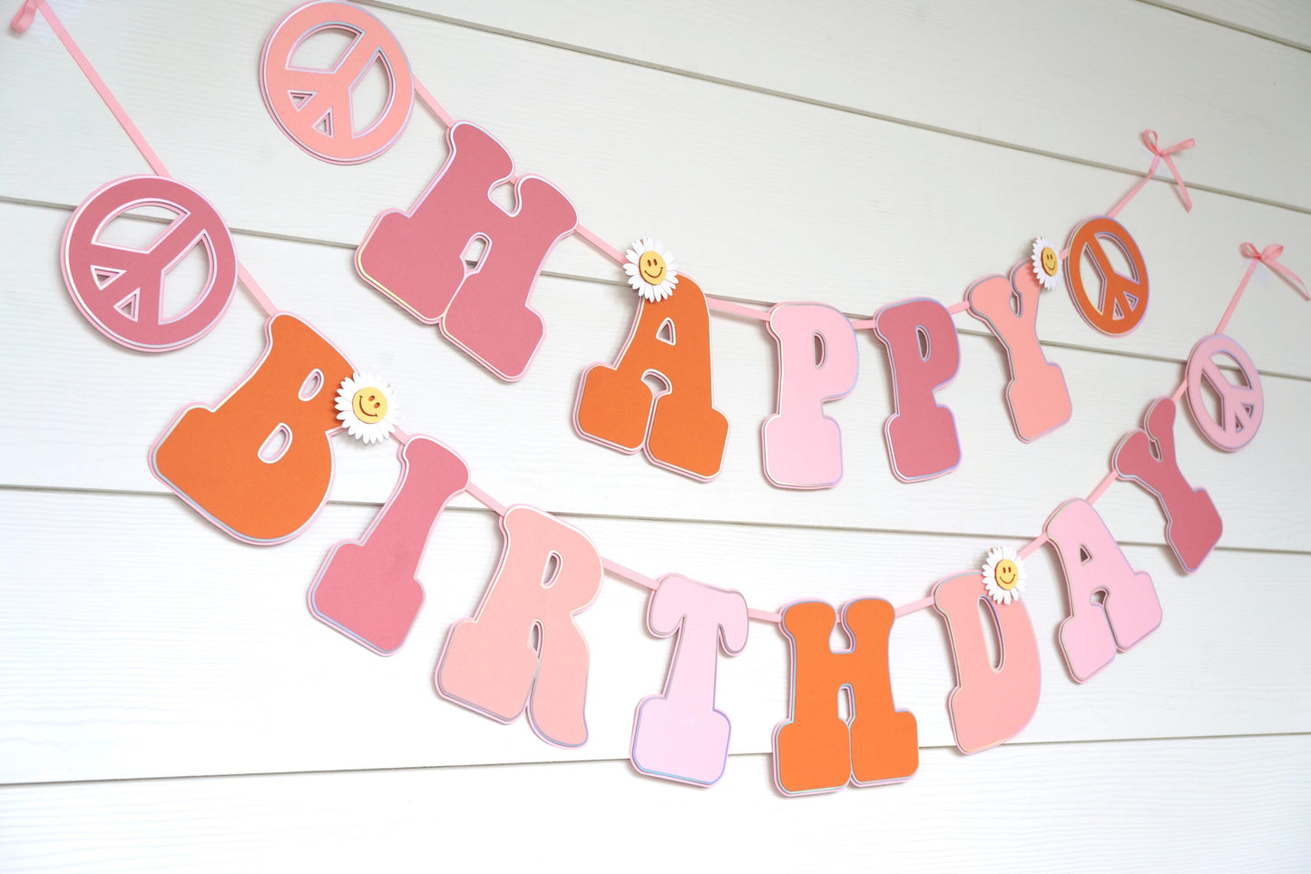 Groovy Birthday Banner | 70s Theme Party Decorations | Pink, Peach, Orange, and Rosewood